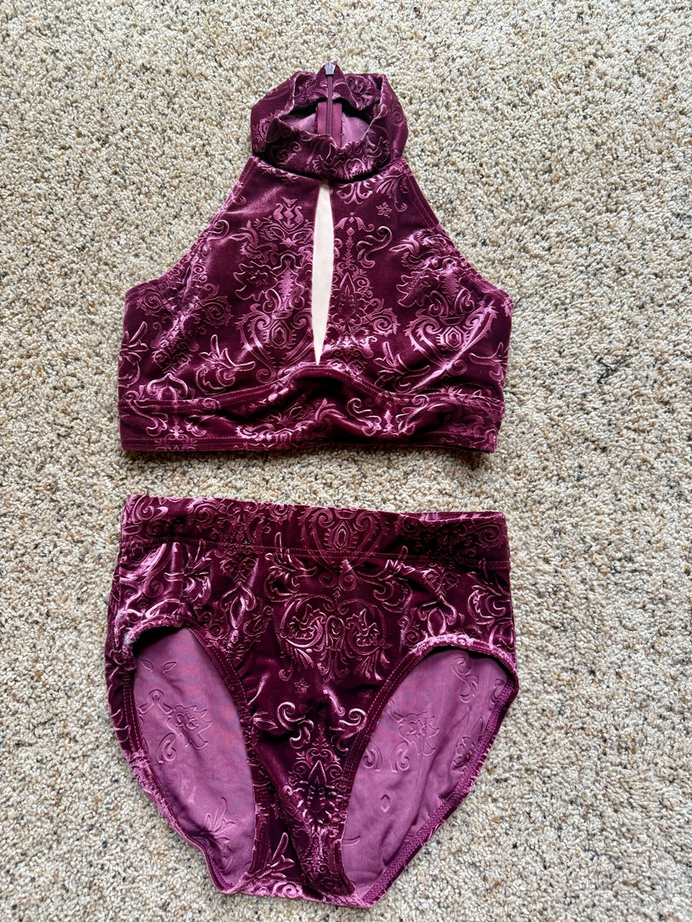 Balera LC Burgundy Crushed Velvet Dance Costume 2-Piece Halter Set